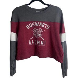 Harry Potter Alumni Size Large Cropped Crew Neck Sweatshirt Burgandy Grey Casual